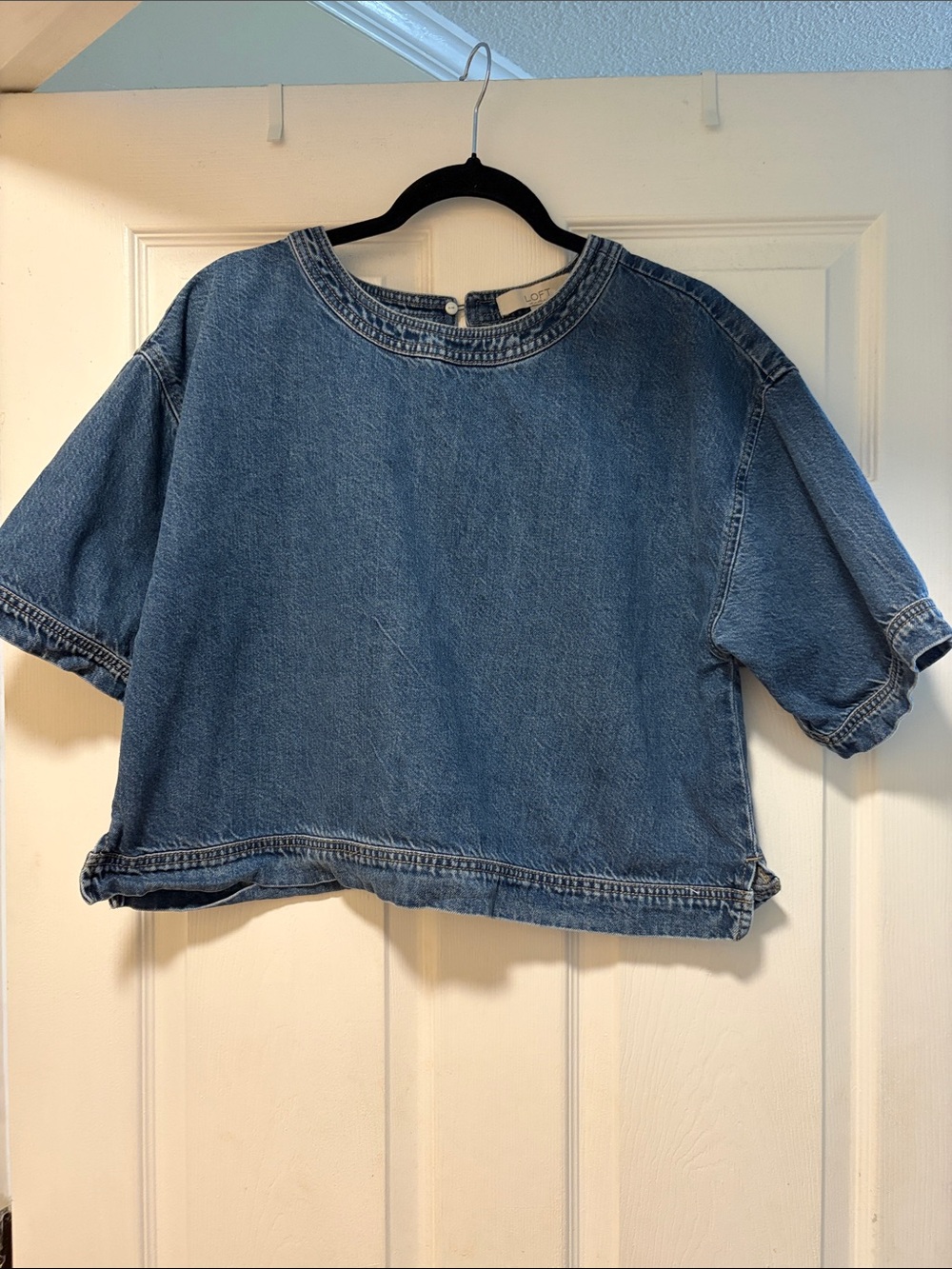 LOFT Denim Boxy Crop Top - Blue
